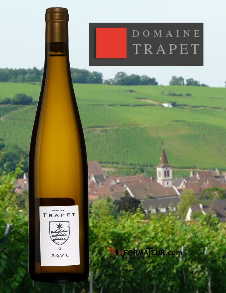 Bouteille de Gewurztraminer, Domaine Trapet, France Alsace, Riquewihr, vin blanc bio, 2016