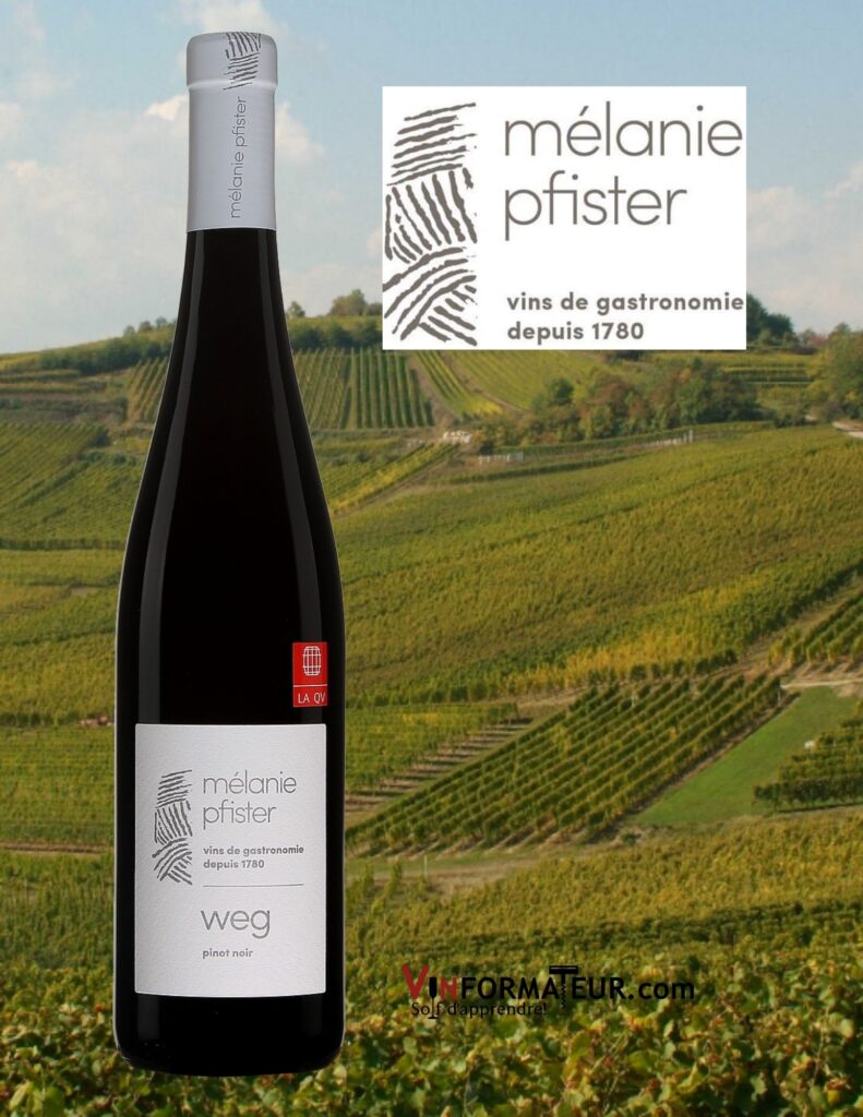 Bouteille de Pinot Noir, Domaine Pfister, Weg, France, Alsace, vin rouge en certification bio, 2019