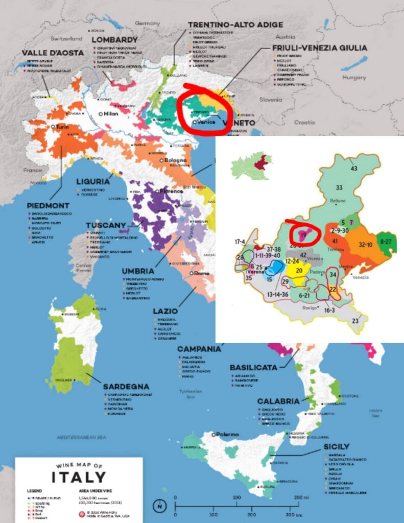 Carte viticole Italie, Vénétie et Breganze