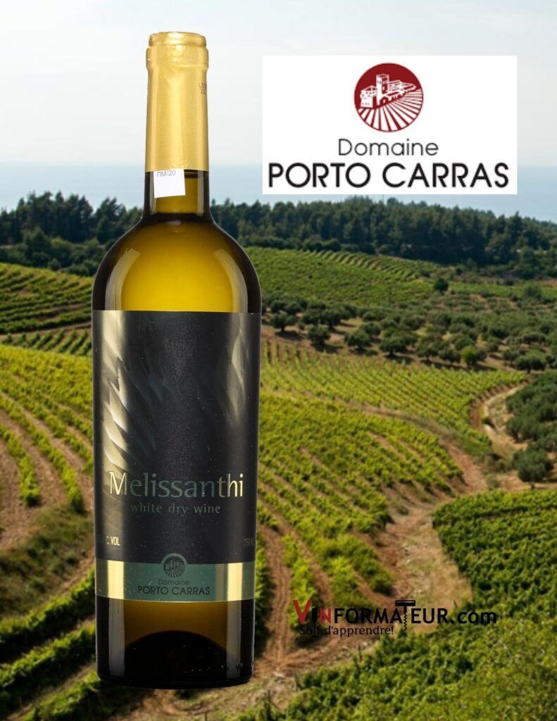 Bouteille de Melissanthi, Domaine Porto Carreras, Grèce, Côtes de Meliton AOP, vin blanc, 2019