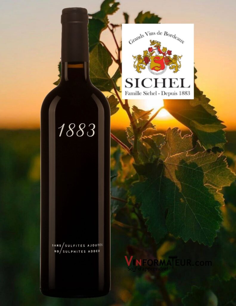 Bouteille de 1883, France, Bordeaux, vin rouge nature sans sulfites ajoutés, Maison Sichel, 2020