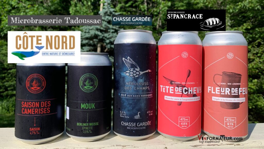 Canettes de bière: Microbrasseries sur la Côte-Nord: Microbrasserie Tadoussac, Microbrasserie La Chasse Gardée, Microbrasserie St-Pancrace.