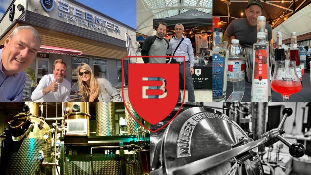 Distillerie Beemer: Agence Benedictus Benoît Lecavalier, Jeff Boudreault, Richard Turcotte, alambic Mueller, produits Beemer.