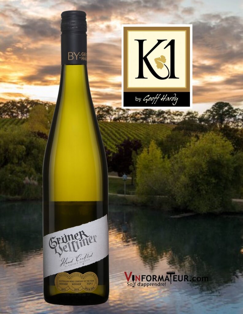 BOuteille de Hand Crafted by Geoff Hardy, Gruner Veltliner, Australie, vin blanc, 2021