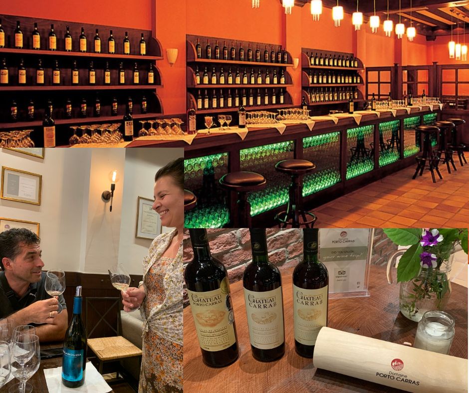 Salles de dégustation du Domaine Porto Carras: Eyfrossyni Drossou du Domaine, Chris Dedes (agence Divin Paradis), bouteilles.