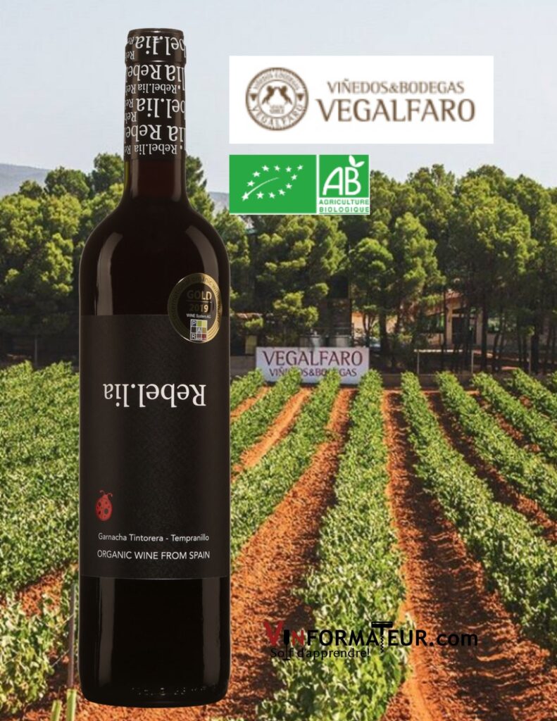 Bouteille de Rebel.lia, Espagne, Utiel Requena, Crianza, vin rouge bio, 2020