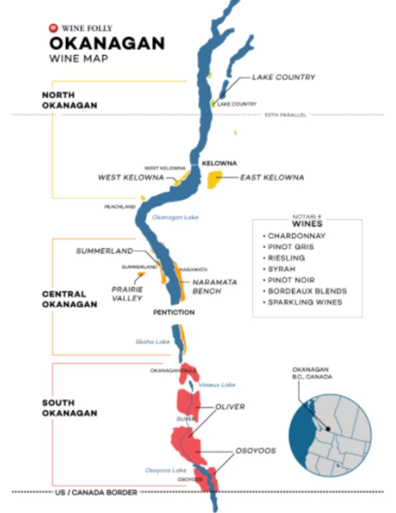 Carte viticole de la Vallée de l'Okanagan - winefolly.com