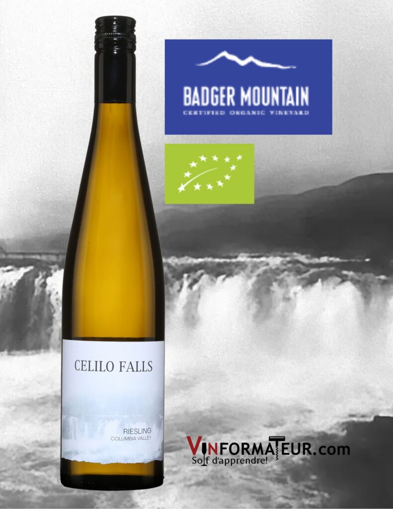 Bouteille de Celilo Falls, Riesling, Washington, Colombia Valley, Badger Mountain Vineyard, vin blanc bio, 20