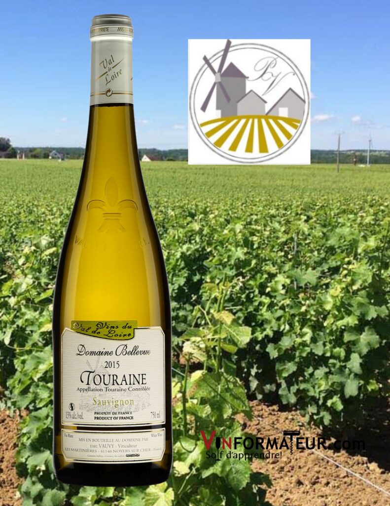 Bouteille de Domaine Bellevue, Sauvignon blanc, France, Touraine, vin blanc, 2021
