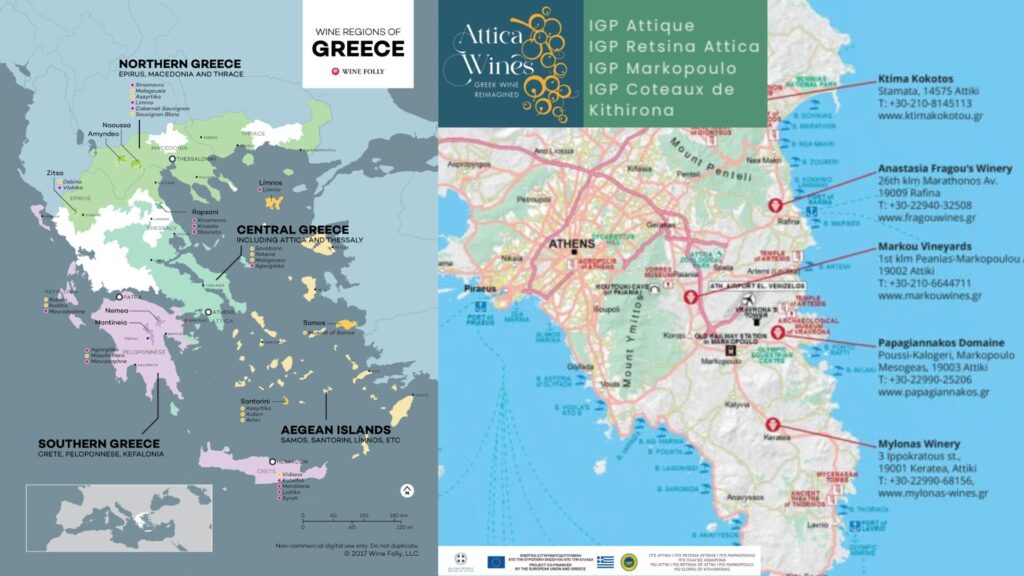 Cartes viticoles de la Grèce (winefolly.com) et de l'Attique