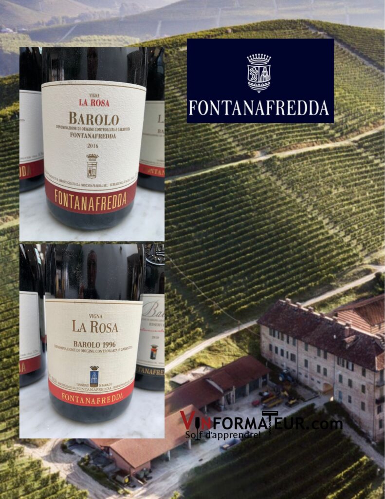Fontanafredda, Barolo DOCG, La Rosa, vin rouge, 2016 et Fontanafredda, Barolo DOCG, La Rosa, vin rouge, 1996 bouteilles