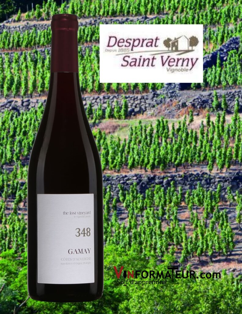 Bouteille de Gamay 348, de la Gamme ‘’Lost Vineyard’’, France, Val de Loire, AOC Côtes d’Auvergne, Desprat Saint Verny, 21,65$, 2019