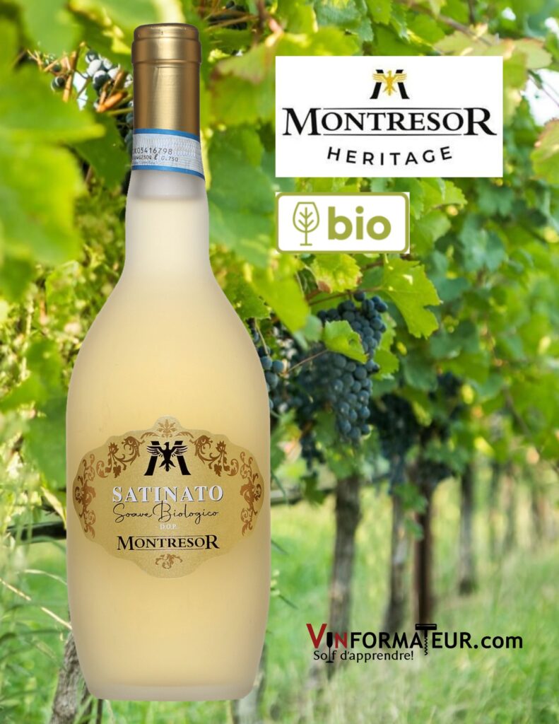 Bouteille de Satinato, Montresor, Italie, Vénétie, Soave, vin blanc bio, 2021