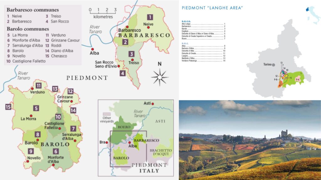 Carte viticole Piémont, Langhe, Barbaresco et Barolo
