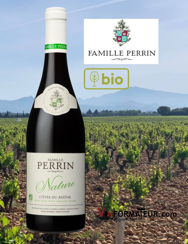 Nature, Famille Perrin, Côtes du Rhône, vin rouge bio, 2020 bouteille