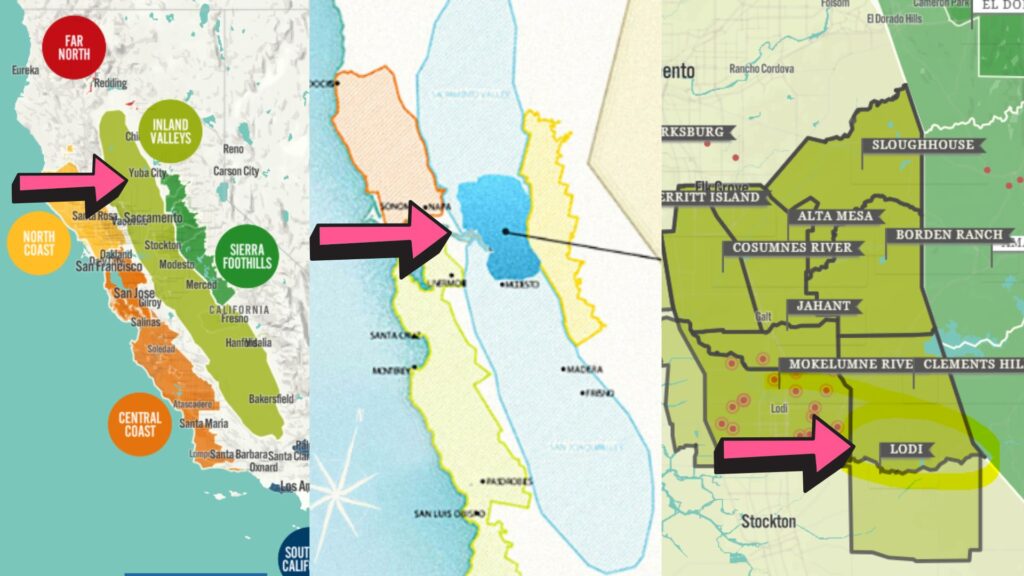 Carte viticole Californie et Lodi AVA