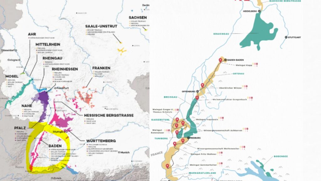 Carte viticole d'Allemagne et de Baden