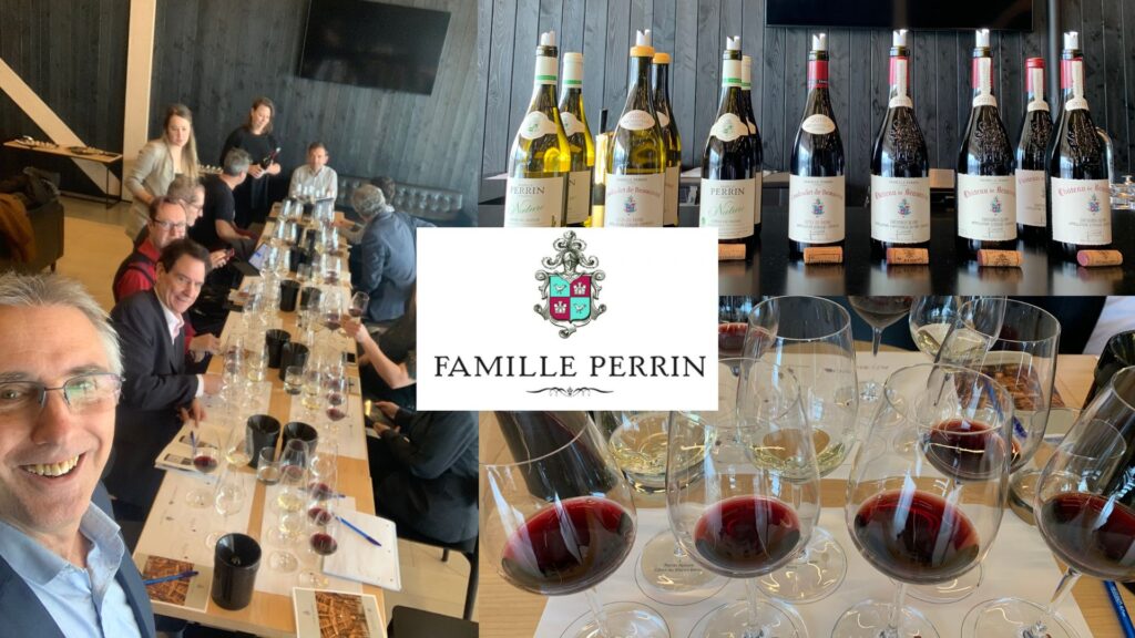 Dégustation des vins de Famille Perrin au restaurant du Club de Golf Exécutif de l'Ïle des Soeurs avec Thomas Perrin ainsi que divers chroniqueurs et journalistes de l'industrie du vin
