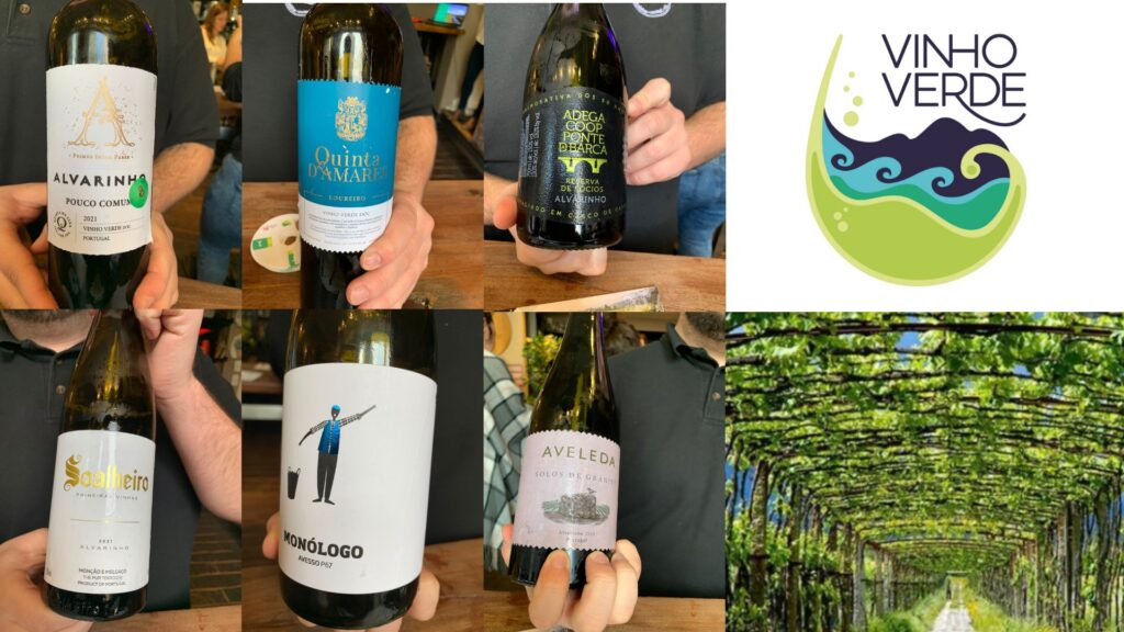Vinho Verde: Quinta d'Amares Loureiro, Quinta da Lixa Alvarhino, Ponte de Barca, Aveleda Solos de Granito, Reserva dos Socios, , Pouco Comom, Promeiras Vinhas, Monologo Avesso. bouteilles