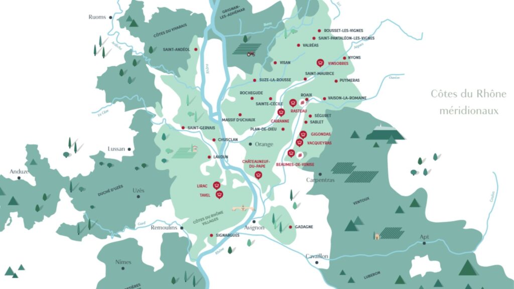 Carte viticole Côtes du Rhône méridional