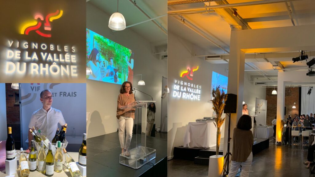 Événement Rhône en blanc: Virginie Dhonte Charlier (Directrice Marketing et Communications Inter Rhône), Michelle Bouffard (conférencière, autrice, personnalité bien connue du monde du vin)