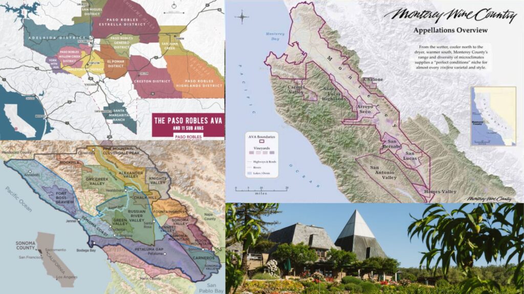 Diverses AVA d'ou sont issus les raisins de ce Merlot.