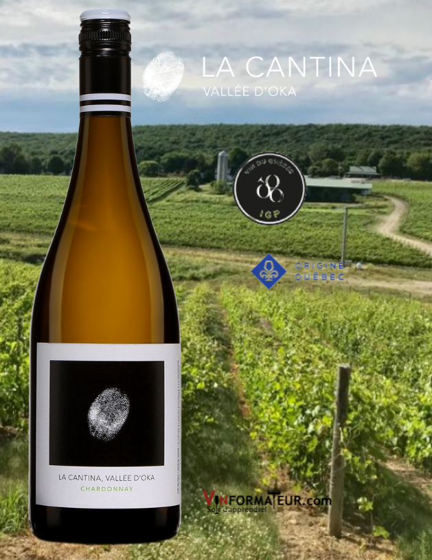 Chardonnay, La Cantina, Québec IGP, Basses Laurentides, Vallée d’Oka, vin blanc, Origine Québec, 2021 bouteille