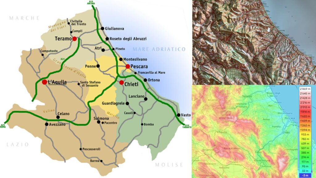 Carte des Abruzzes et altitudes