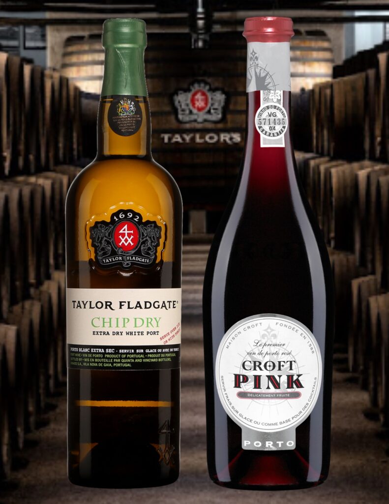 Portos Taylor Fladgate Chip Dry et Croft Pink. bouteilles