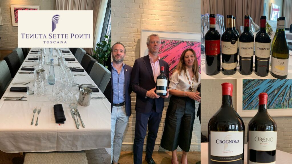 Dégustation des vins de la maison Tenuta Sette Ponti: Etienne Bézard (Noble Sélection), Alberto Moretti (Tenuta Sette Ponti) et Natascia di Marco (Tenuta Sette Ponti). Restaurant Graziella. 