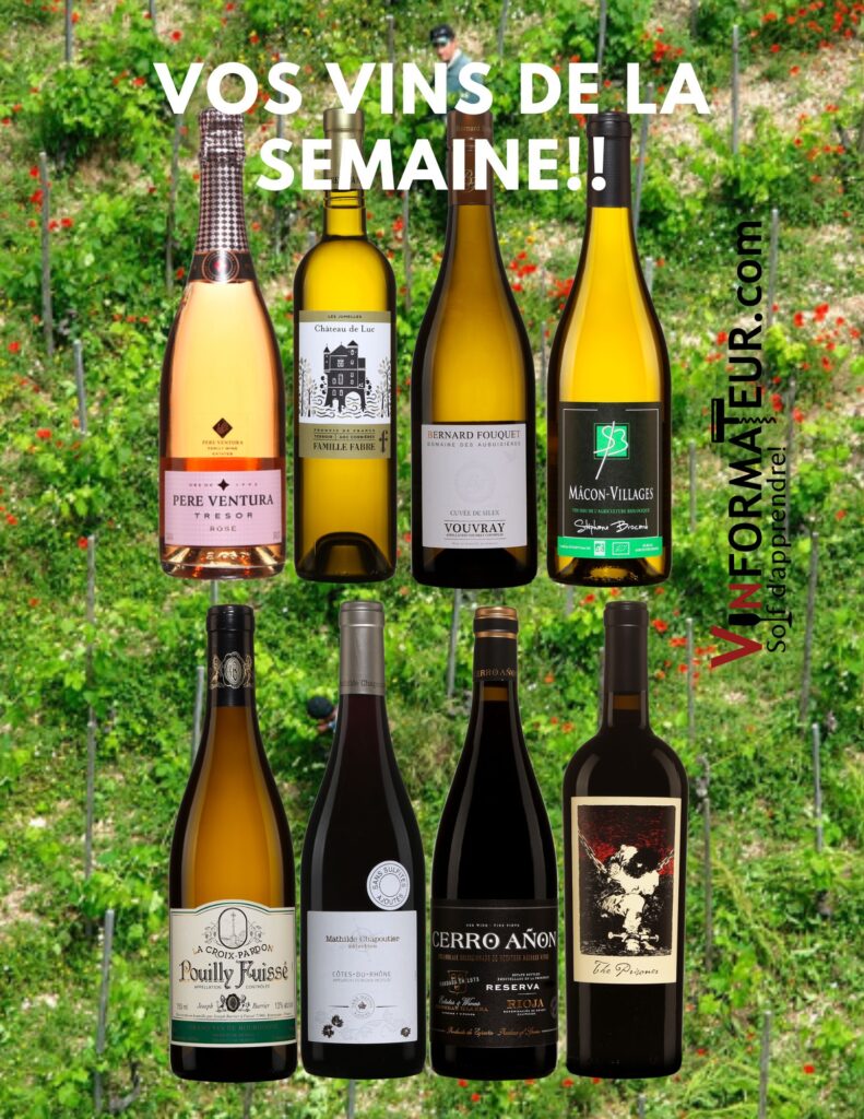 Vins de la semaine: Pere Ventura, Tresor, Cava, Rosé Brut, Château de Luc Corbières, Cuvée de Silex, Domaines des Aubuisières, Chardonnay, Stéphane Brocard, La Croix Pardon, Pouilly Fuissé, Mathilde Chapoutier, Sélections Côtes du Rhône, Cerro Anon, Reserva, Rioja, The Prisoner, Napa Valley bouteilles