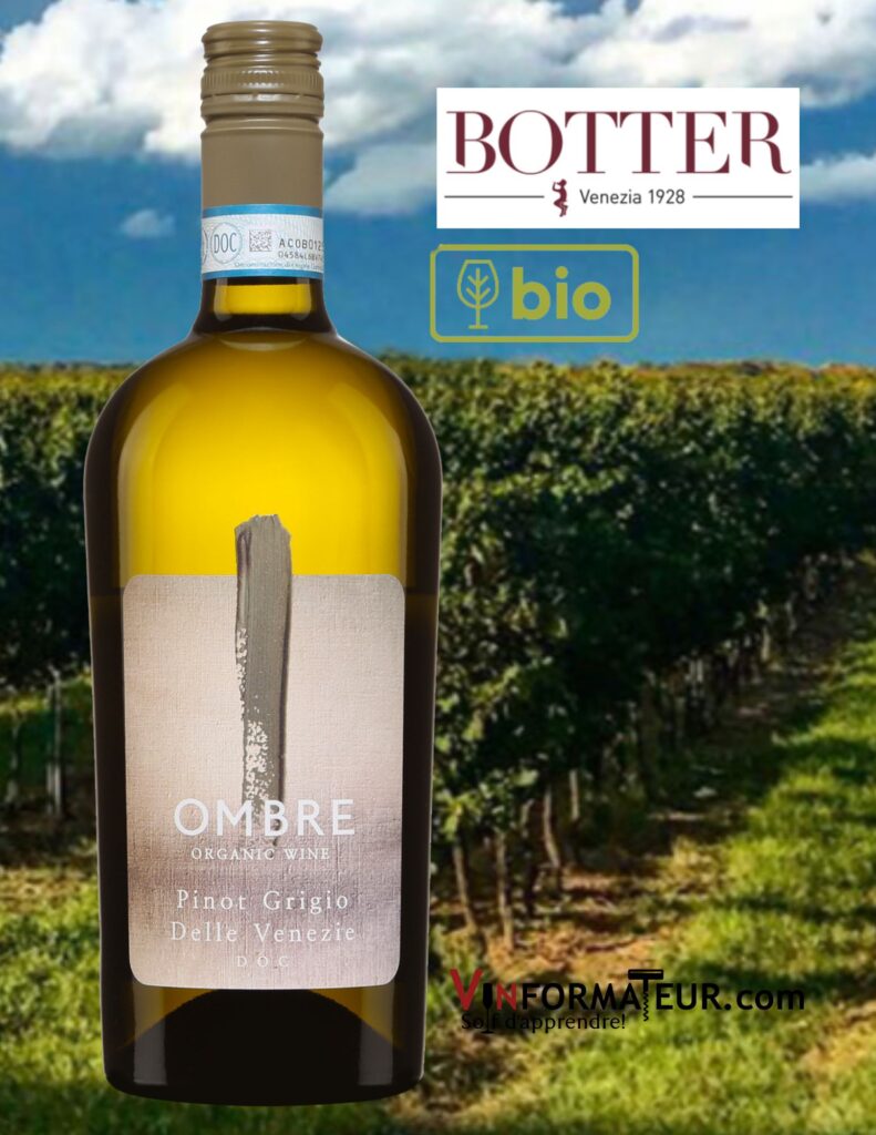 Ombre, Pinot Grigio delle Venezie, Italie, Vénétie, vin blanc bio, 2021 bouteille
