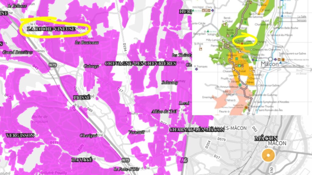 Carte viticole Mâcon Villages, la Roche Vineuse