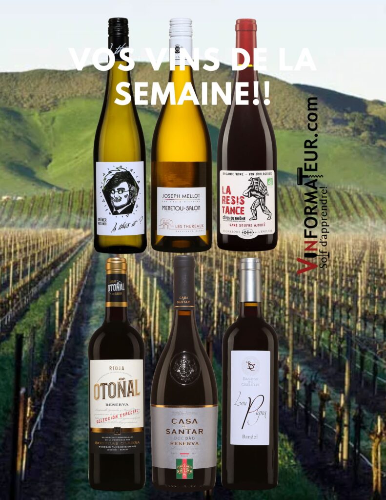 Vos vins de la semaine: Is this it? Gruner Veltliner, Joseph Mellot, Les Thuraux, La Résistance, Côtes du Rhône, Otonal, Reserva, Casa de Santar, Reserva, Lou Pigna, Bastide de la Ciselette. bouteilles