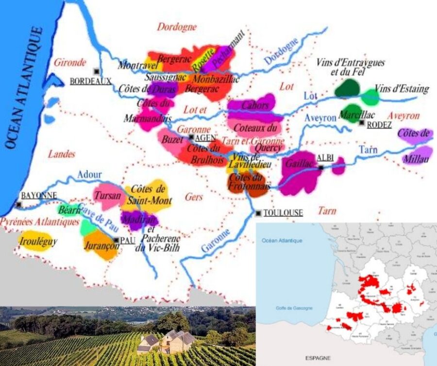 Carte viticole du Sud-Ouest de la France