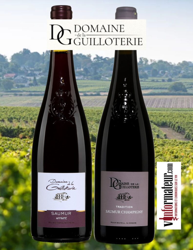 Domaine de la Guilloterie: Cuvée Affinité, Saumur AOP, 2021, 18,80$, cépage : Cabernet Franc 100%, Cuvée Tradition, Saumur Champigny AOP, 2021, 20,95$, cépage : Cabernet Franc 100%. bouteilles
