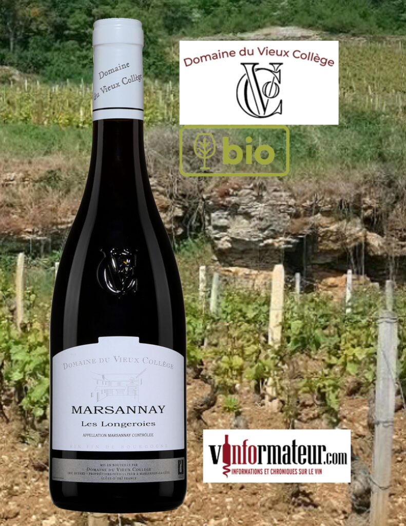 Domaine du Vieux Collège, Lieux dit Les Longeroies, Bourgogne, Marsannay, vin rouge bio, 2020 bouteille
