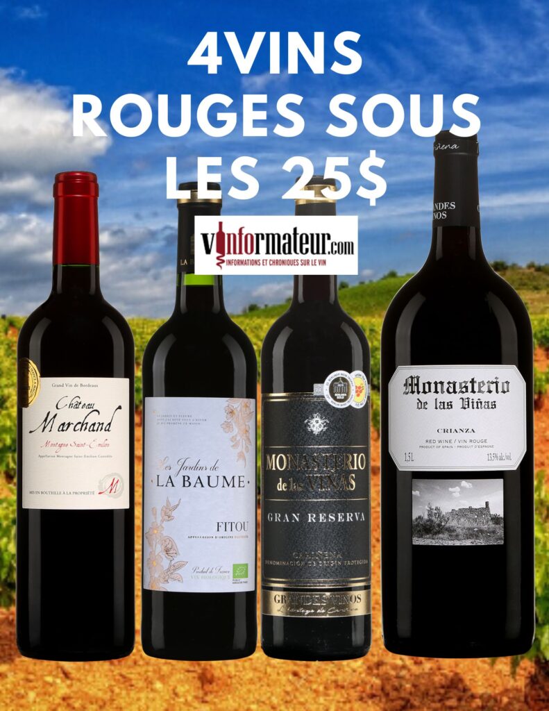 Les Jardins de la Baume, Fitou, Château Marchand, Montagne Saint-Émilion, Monasterio de Las Vinas, Gran Reserva et Crianza. bouteilles