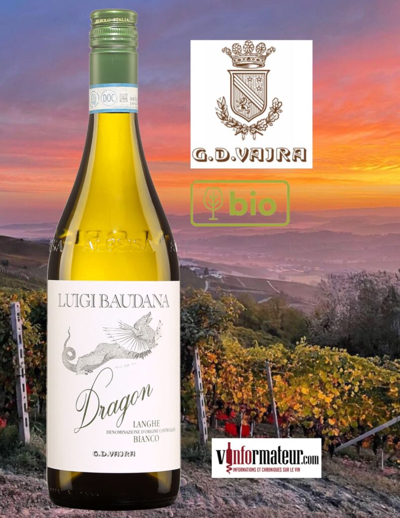 G.D. Vajra, Dragon, Luigi Baudana, Italie, Piémont, Langhe DOC, vin blanc organique, 2022 bouteille