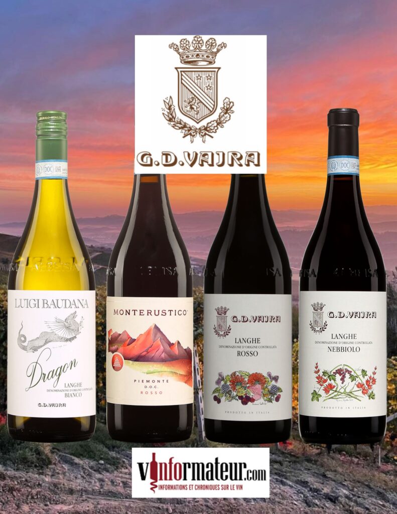 GD Vajra: Dragon, Luigi Baudana,25,20$, Monterustico, Rosso, 22,85$, Langhe Rosso, 23,60$, Langue DOC, Nebbiolo,29,40$. bouteilles