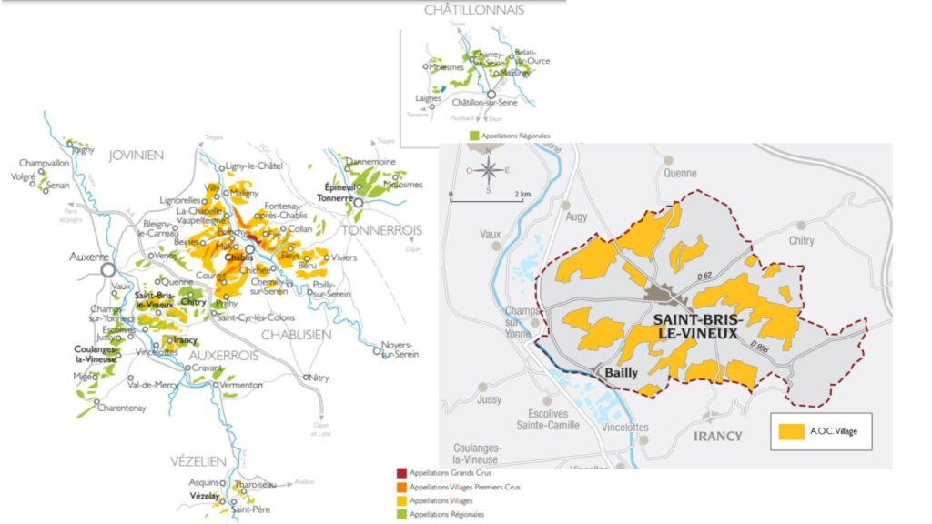 Carte viticole Chablis/Grand Auxerrois - St Bris le Vineux