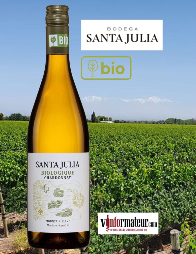 Santa Julia, Chardonnay, Mountain Blend, Argentine, Mendoza, Valle de Uco, vin blanc bio, 2023 bouteille