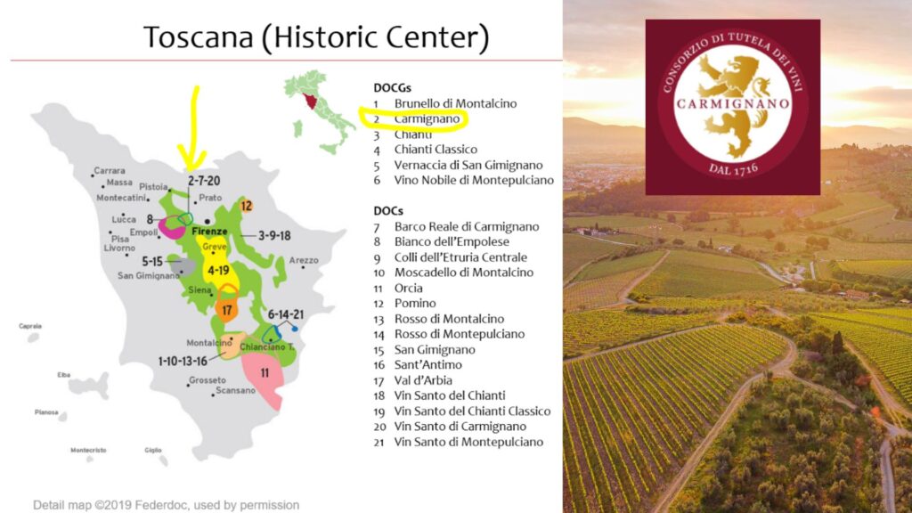 Carte viticole Toscane - Carmignano DOCG