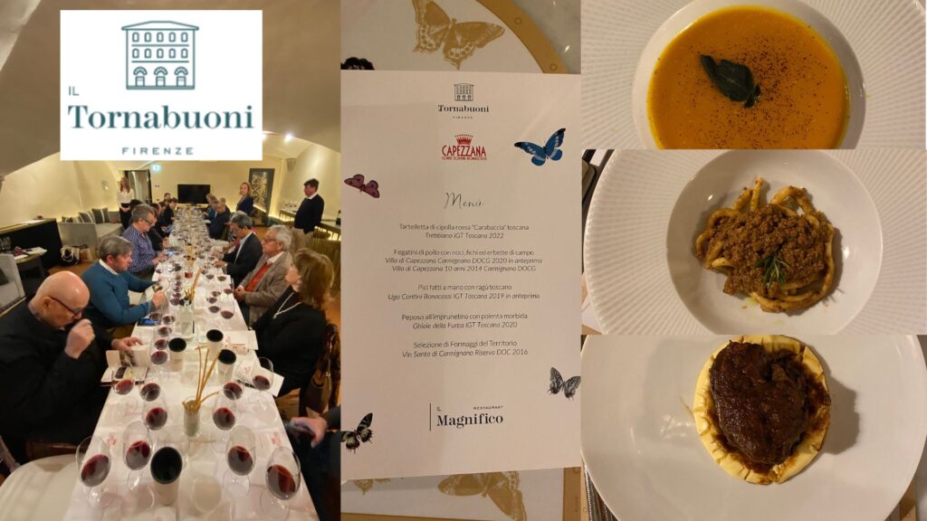Dégustation des vins de la Tenuta Capezzana au restaurant de l'hôtel Il Tornabuoni à Florence.