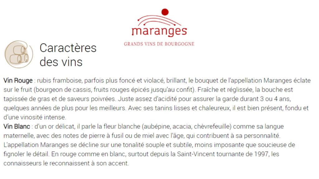 Description des vins de l'appellation Maranges