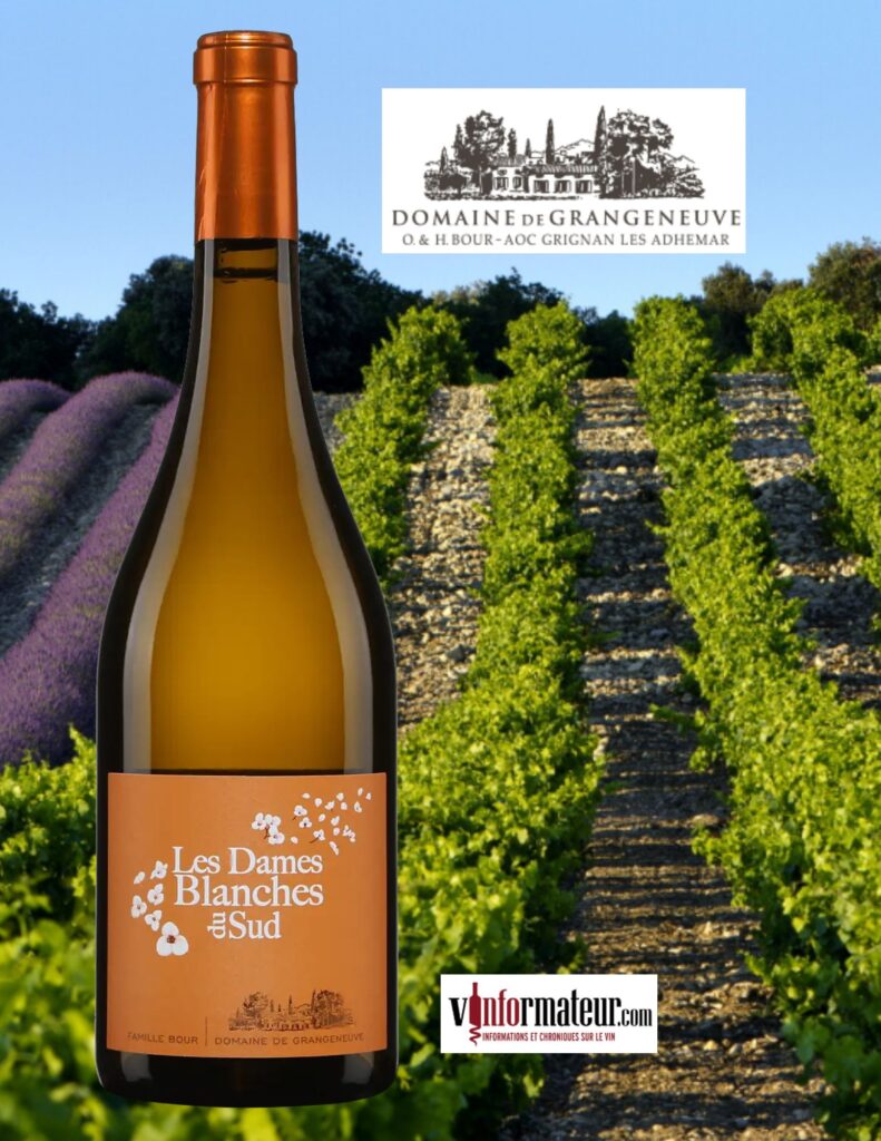 Les Dames Blanches du Sud, Domaine de Grangeneuve, Vallée du Rhône, Grignan-les-Adhémar, vin blanc, 2022 bouteille