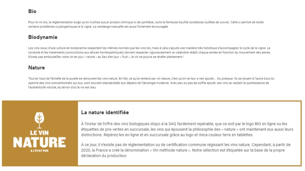 Définitions selon la SAQ