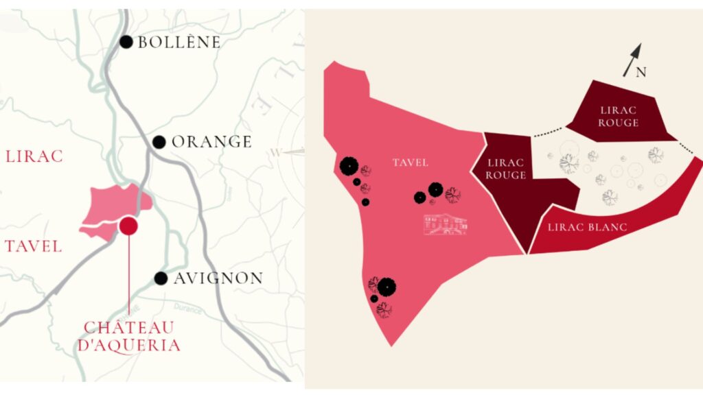 Carte viticole Lirac et Tavel, Château d'Aqueria