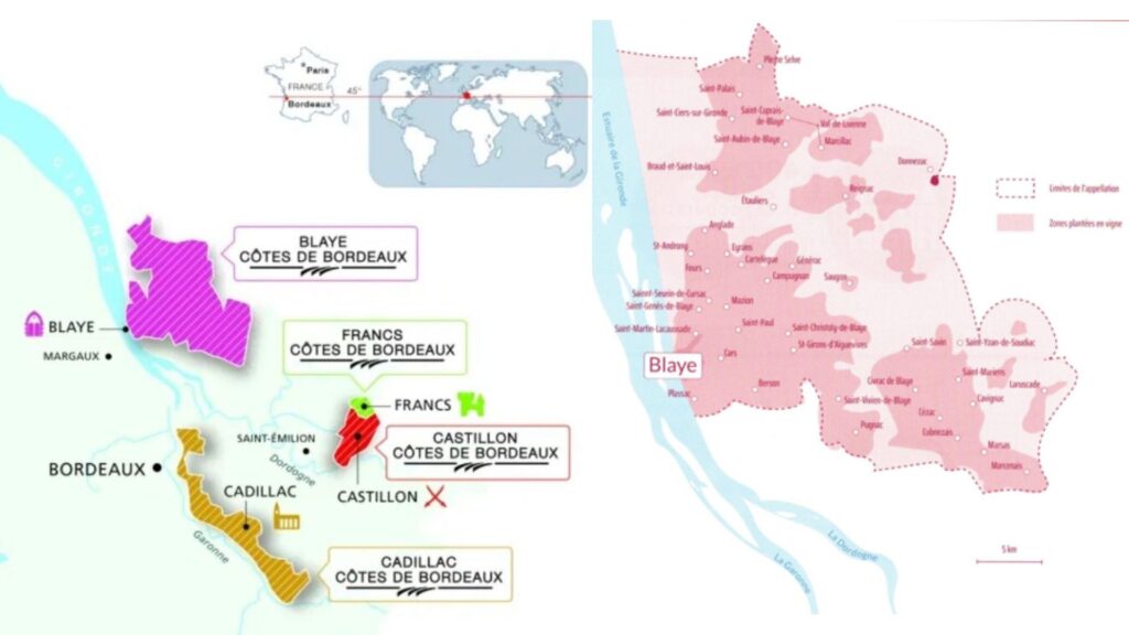 Carte viticole Côtes de Bordeaux