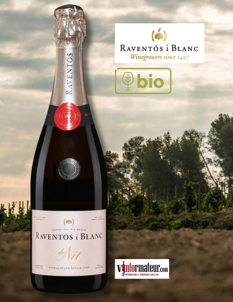 Raventos I Blanc, De Nit, Extra Brut, Conca del Riu Anoia, Penedès, Espagne, vin mousseux rosé, Bio, 2022 bouteille